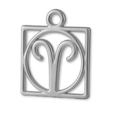 9ct White Gold - Aries Zodiac Square Charm
