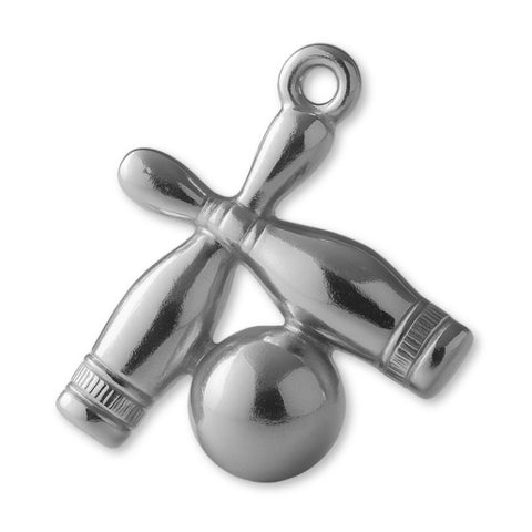 9ct White Gold - Bowling Ball and Pins Charm