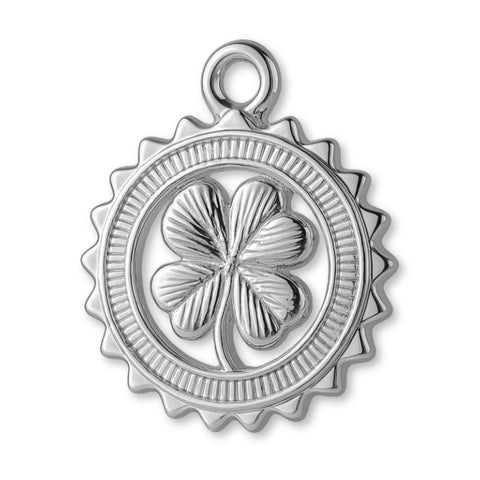 9ct White Gold - Four Leaf Clover Medallion Charm