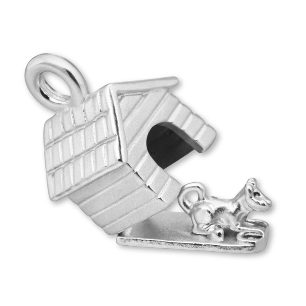 18ct White Gold - Dog in Kennel Charm