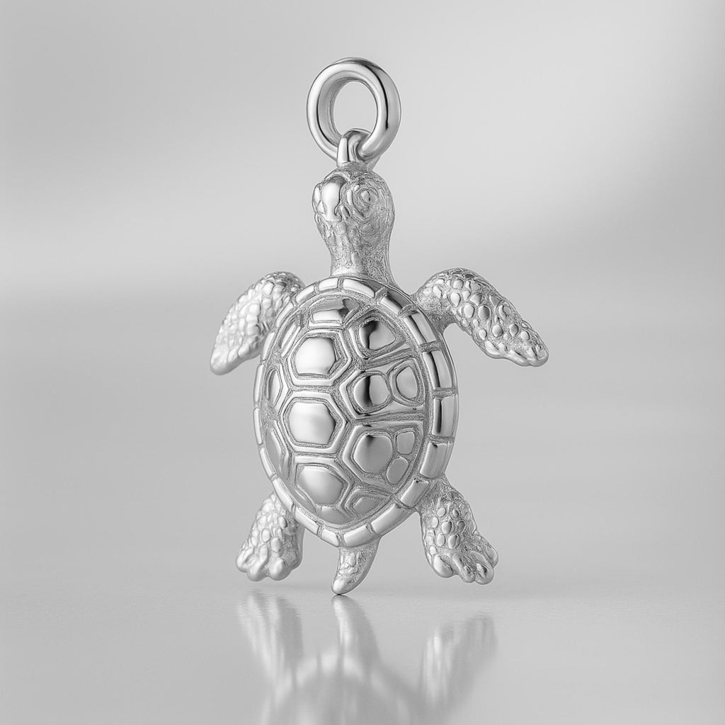 9ct White Gold - Tropical Sea Turtle Charm