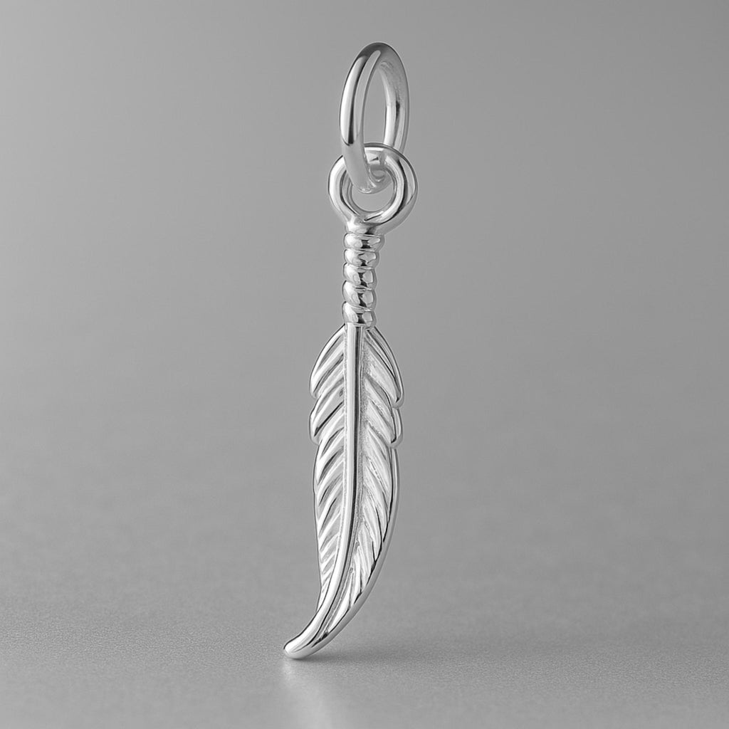 9ct White Gold - Delicate Feather Charm