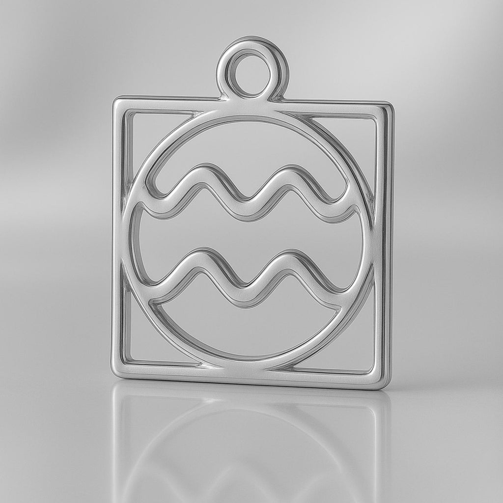 18ct White Gold - Aquarius Zodiac Square Charm