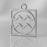 18ct White Gold - Aquarius Zodiac Square Charm