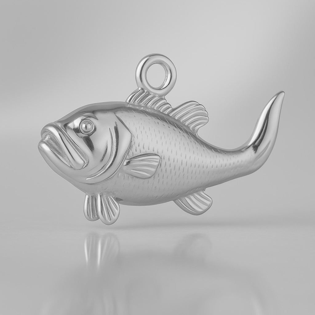 9ct White Gold - Largemouth Bass Fish Charm