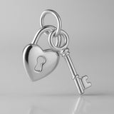 9ct White Gold - Heart Lock & Key Charm