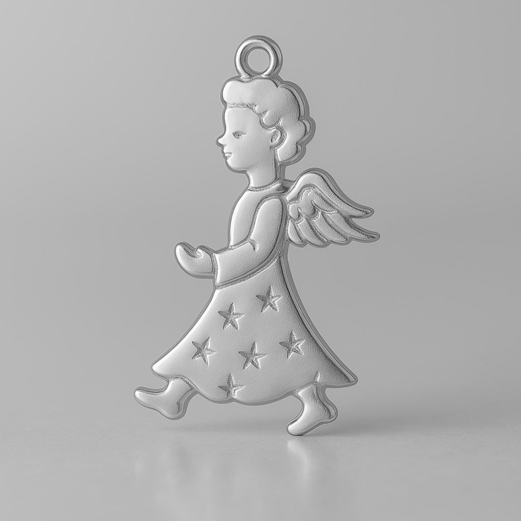9ct White Gold - Starry Christmas Angel Charm