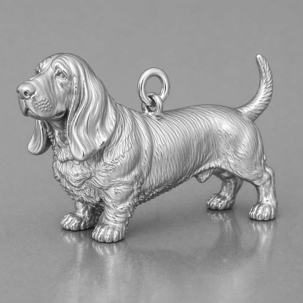 9ct White Gold - Basset Hound Dog Charm