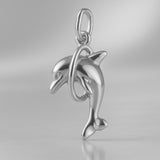 9ct White Gold - Hoop Dolphin Charm
