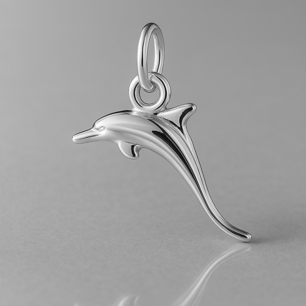9ct White Gold - Jumping Dolphin Charm