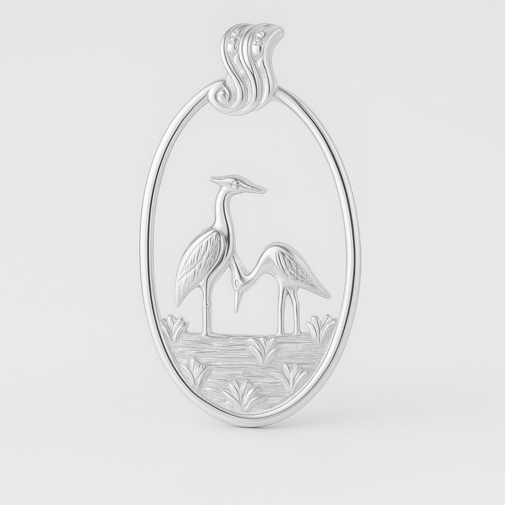 9ct White Gold - Wetlands Crane Birds Charm