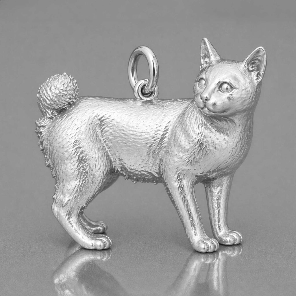 9ct White Gold - Japanese Bobtail Cat Charm