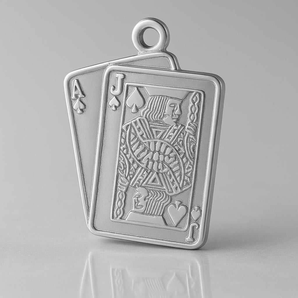 9ct White Gold - Blackjack Playing Cards Charm