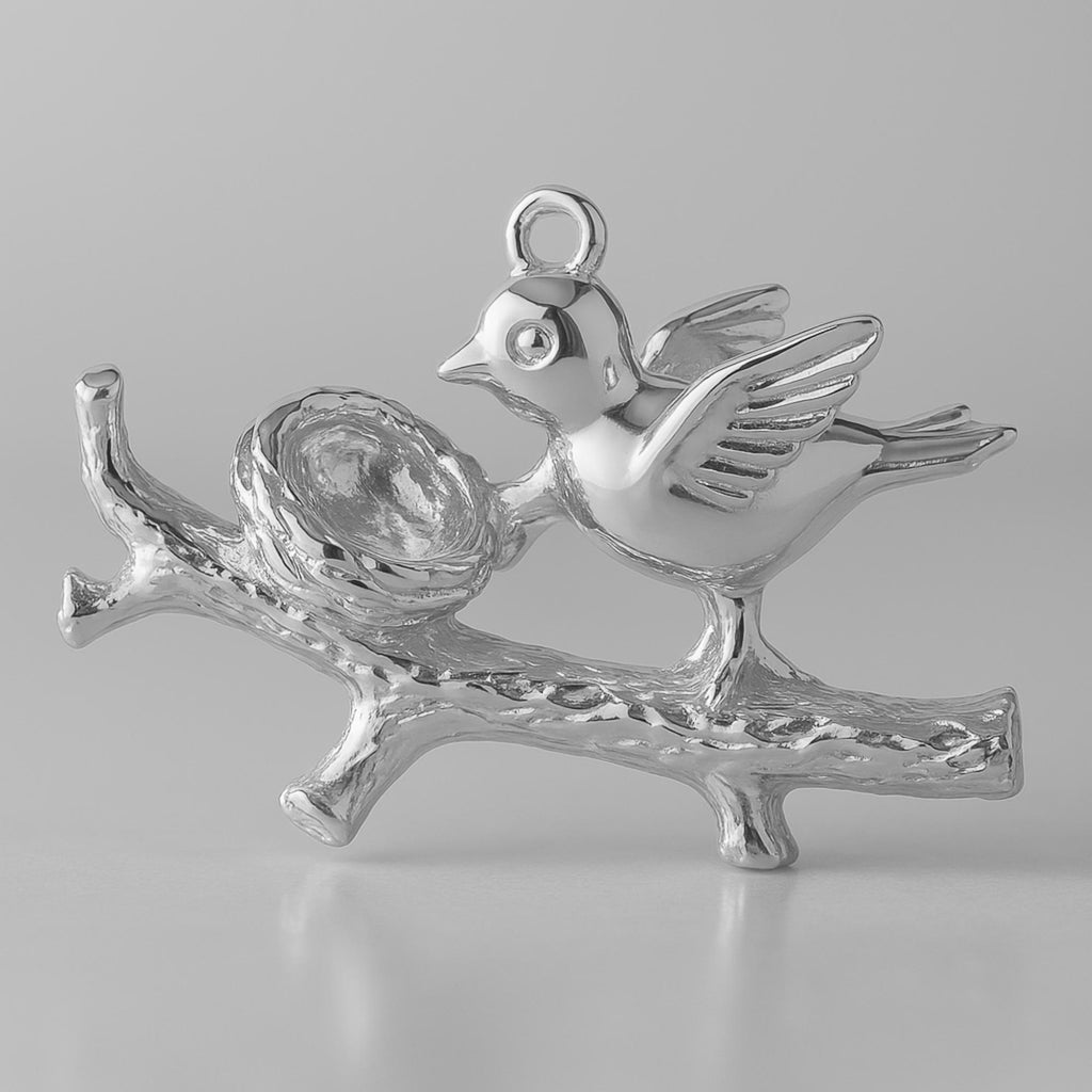 18ct White Gold - Mother Bird Charm