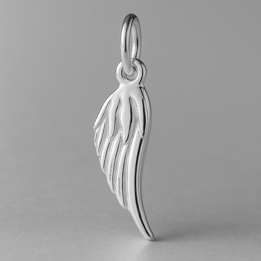 9ct White Gold - Feathered Wing Charm