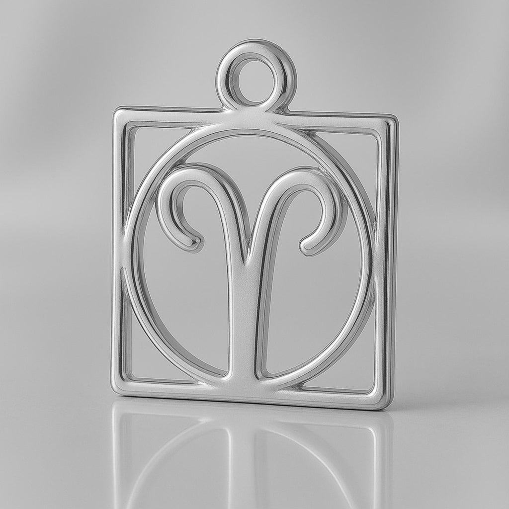 18ct White Gold - Aries Zodiac Square Charm