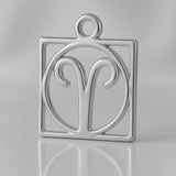18ct White Gold - Aries Zodiac Square Charm