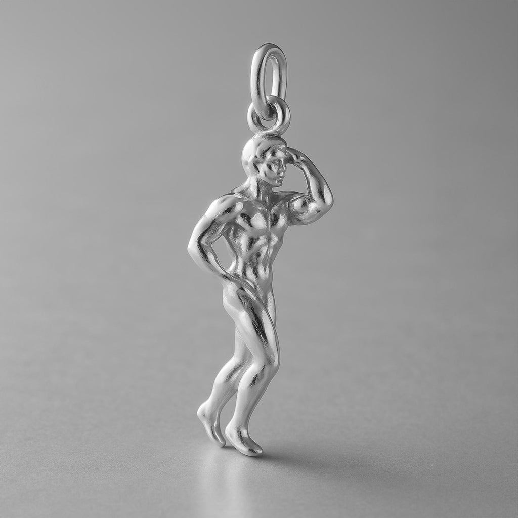 18ct White Gold - Thinking Man Bodybuilder Pose Charm