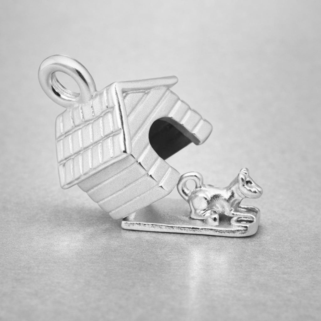 18ct White Gold - Dog in Kennel Charm