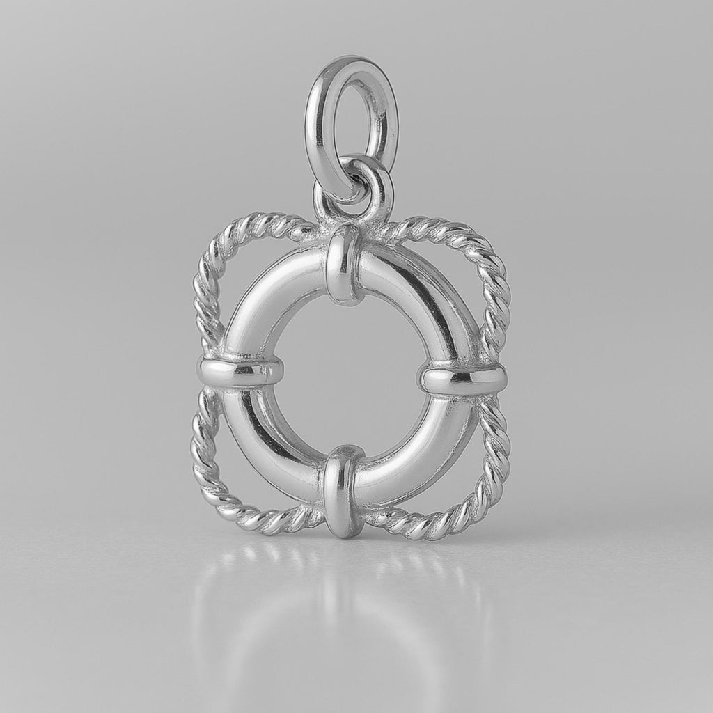 18ct White Gold - Classic Rope Lifebuoy Charm