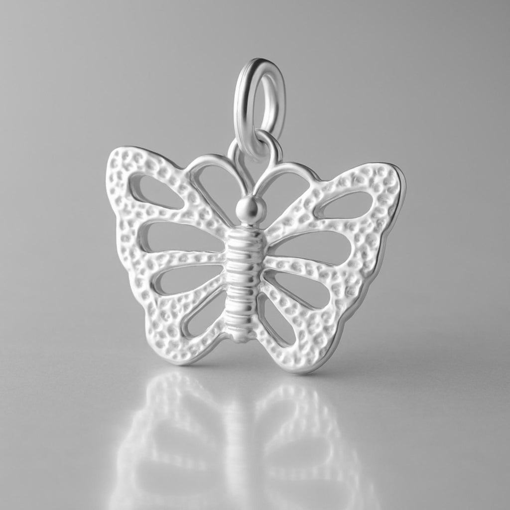 18ct White Gold - Speckled Monarch Butterfly Charm