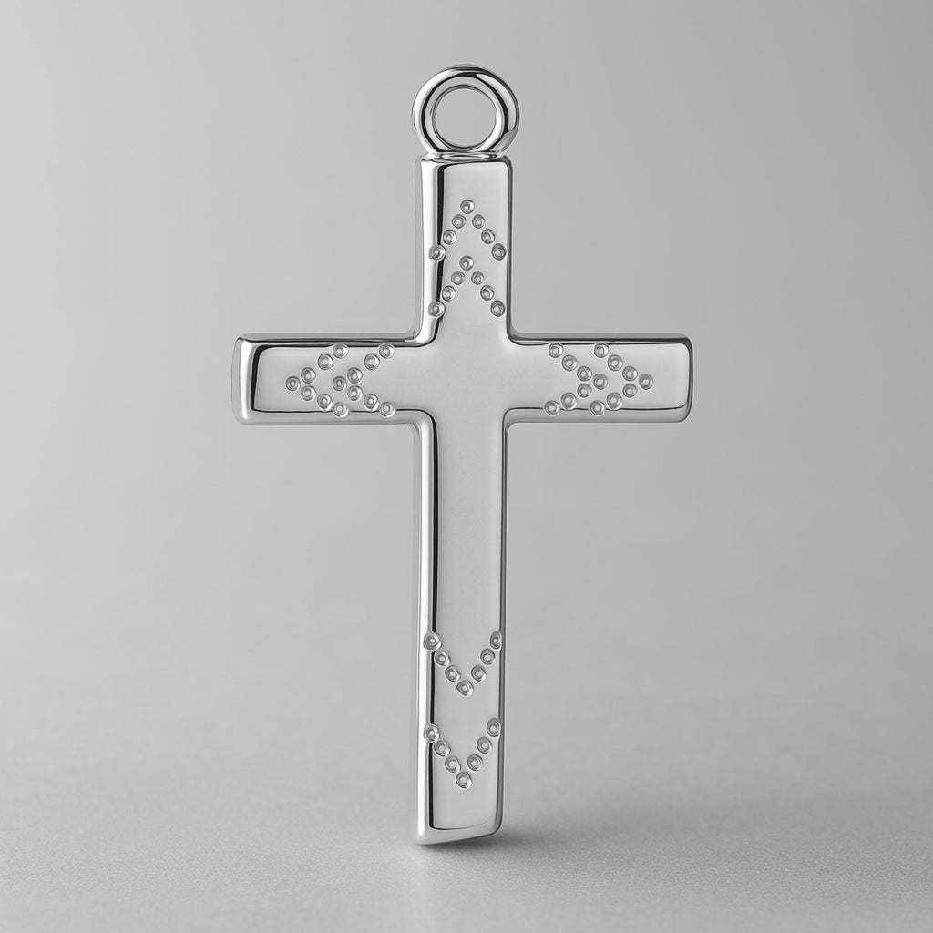 18ct White Gold - Chevron Dot Crucifix Charm