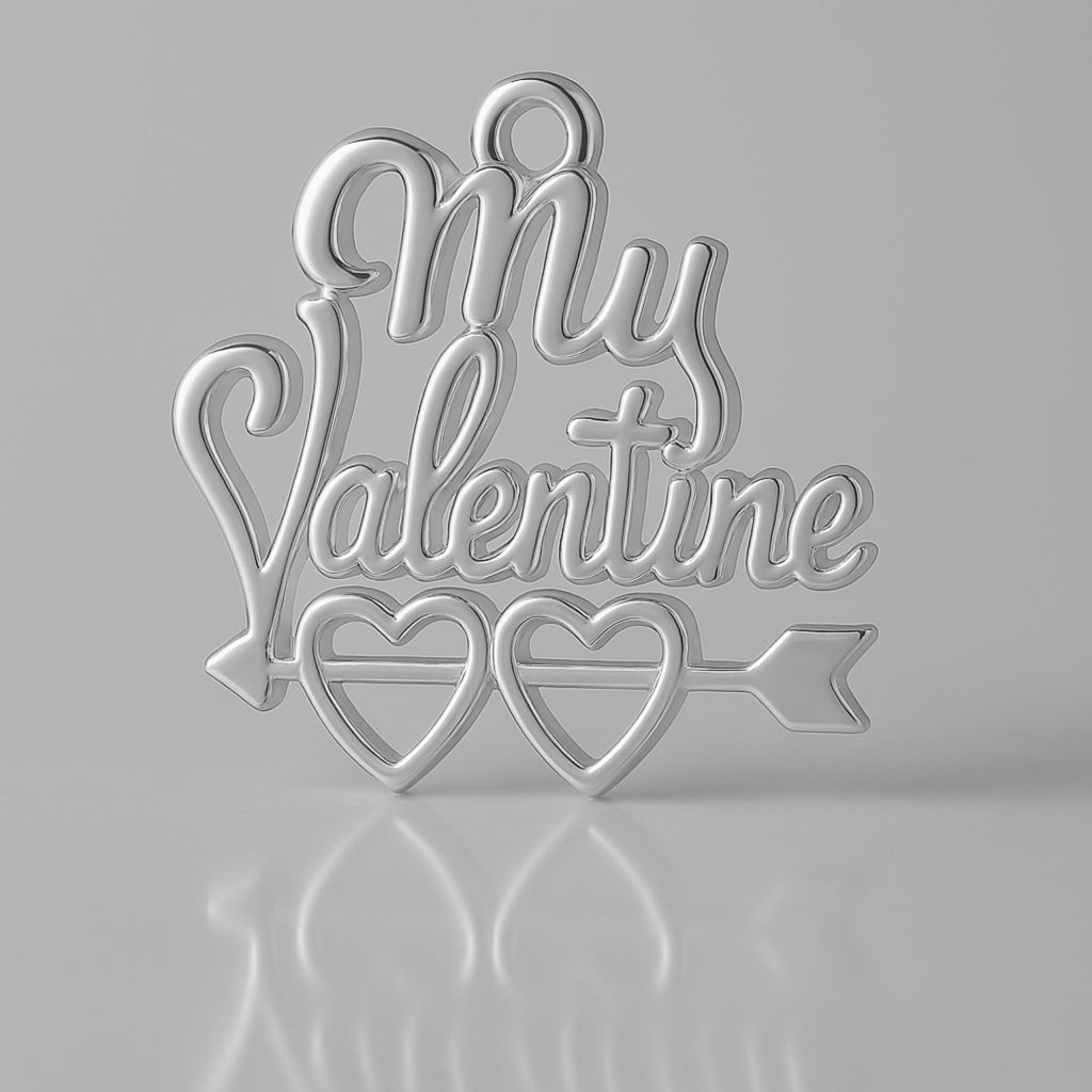9ct White Gold - My Valentine Cursive Openwork Charm
