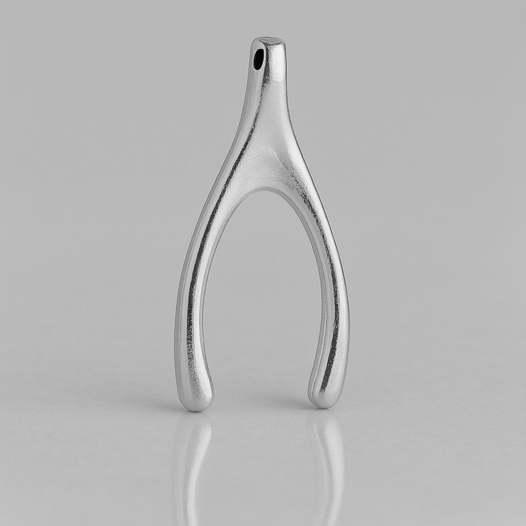 9ct White Gold - Classic Wishbone Charm