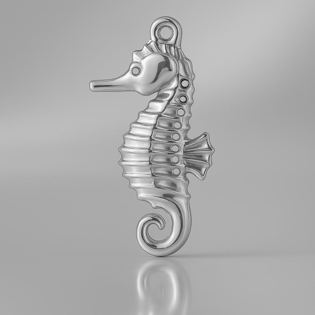 18ct White Gold - Lined Seahorse Charm