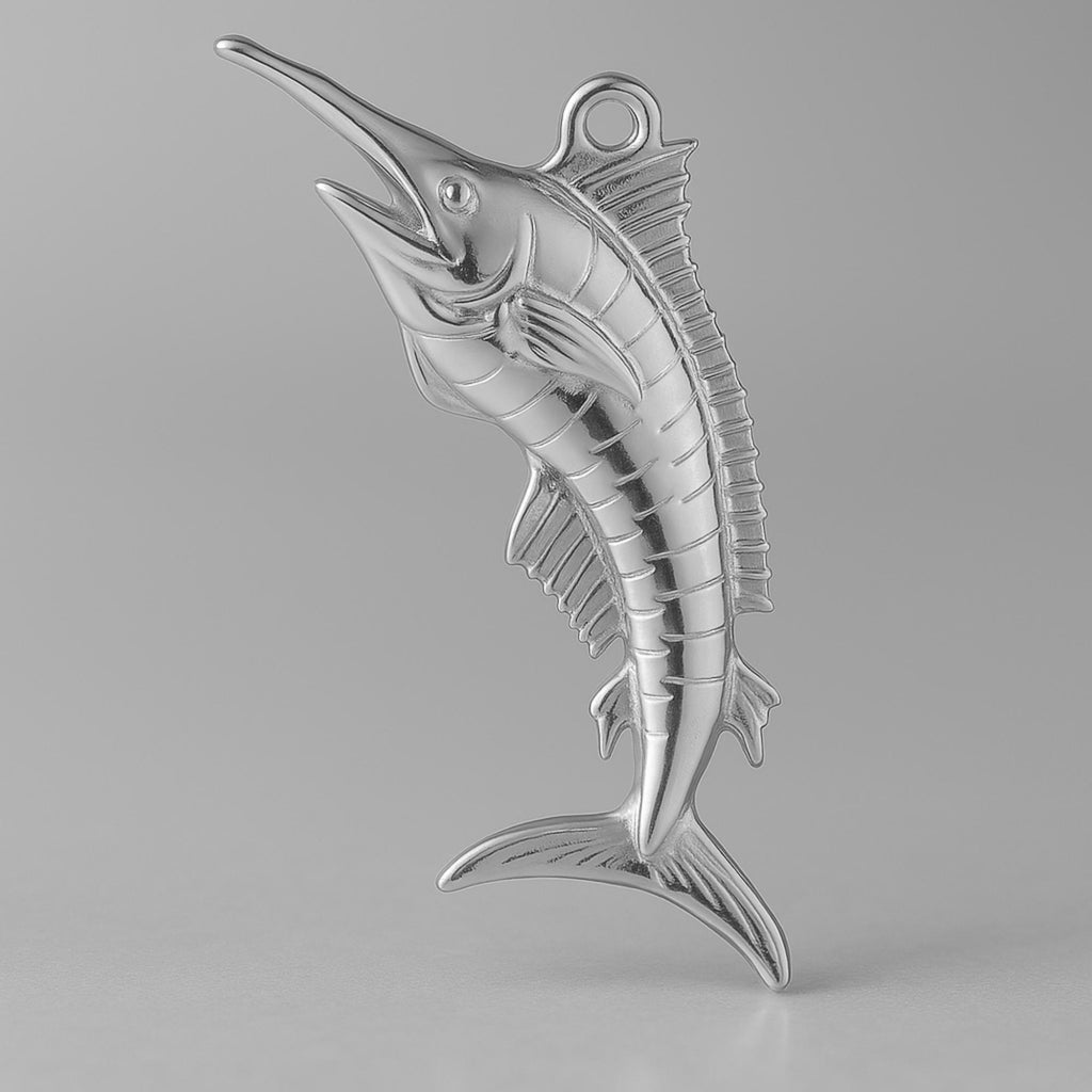 9ct White Gold - Jumping Swordfish Charm