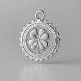 9ct White Gold - Four Leaf Clover Medallion Charm