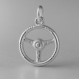 9ct White Gold - Classic Car Steering Wheel Charm