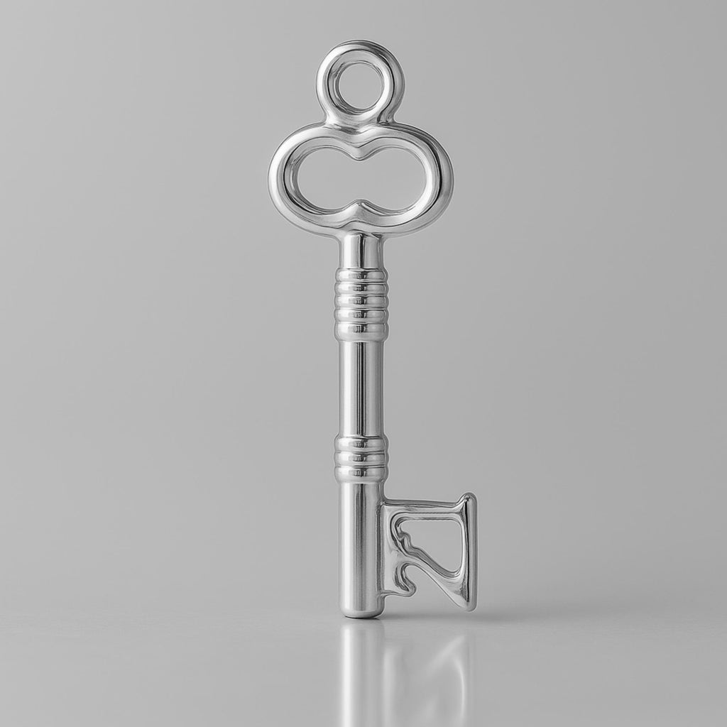 9ct White Gold - Ribbed 21 Castle Key Charm