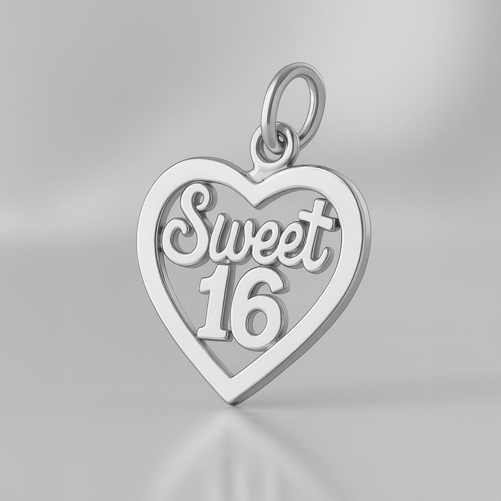 18ct White Gold - Sweet 16 Openwork Heart Charm