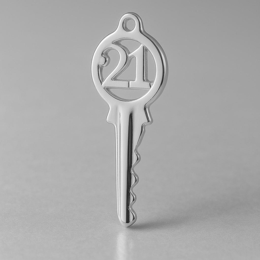 9ct White Gold - Classic 21 House Key Charm