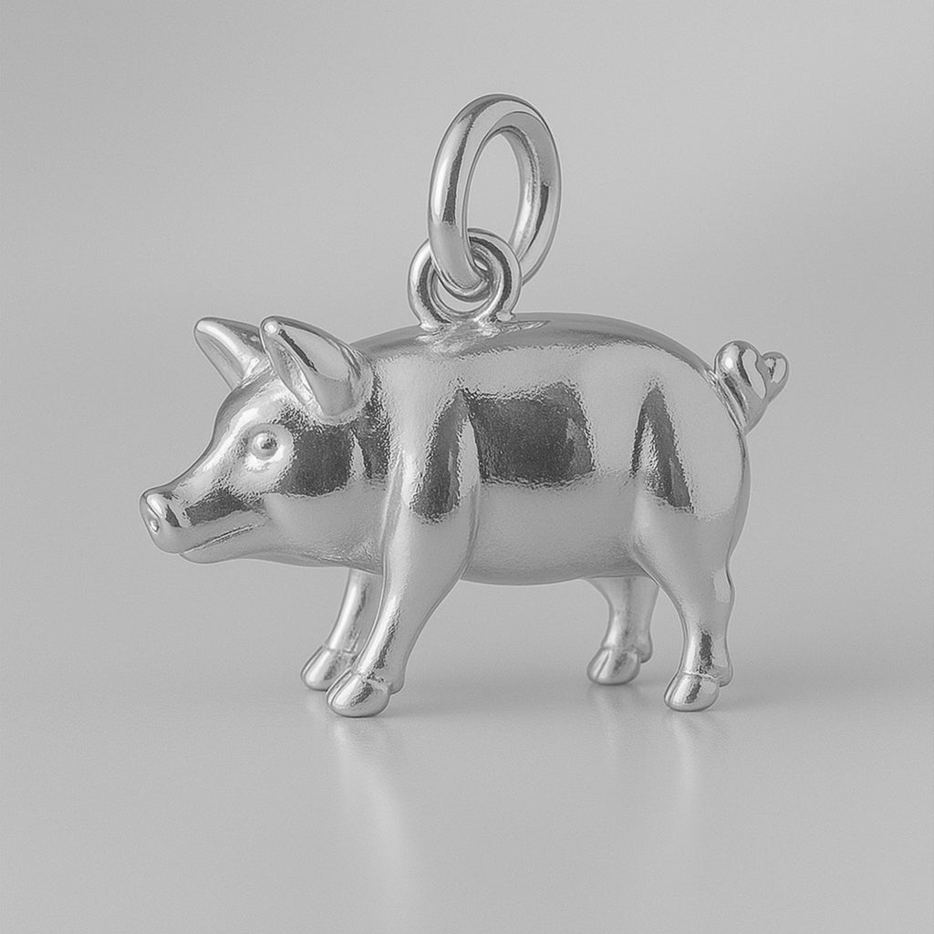 18ct White Gold - Pot Bellied Pig Charm