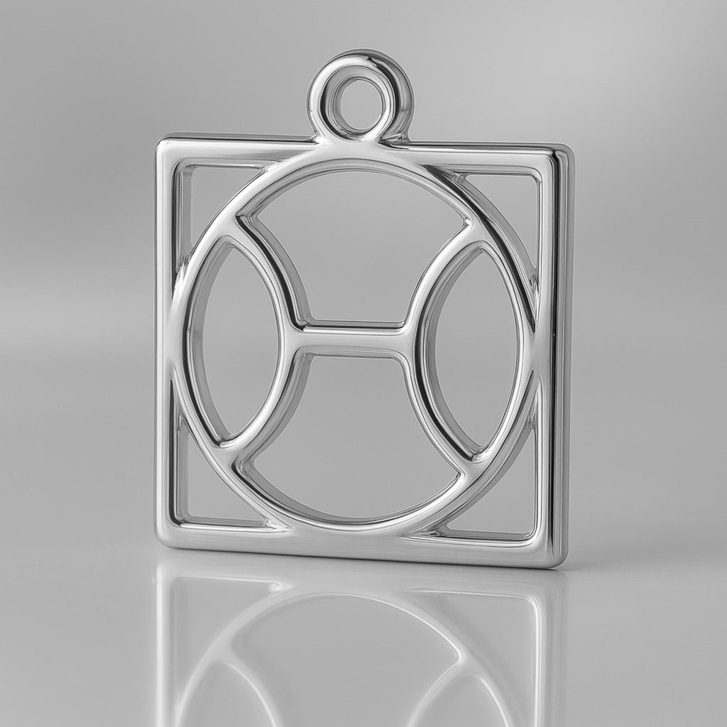 18ct White Gold - Pisces Zodiac Square Charm