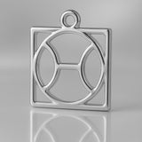 18ct White Gold - Pisces Zodiac Square Charm