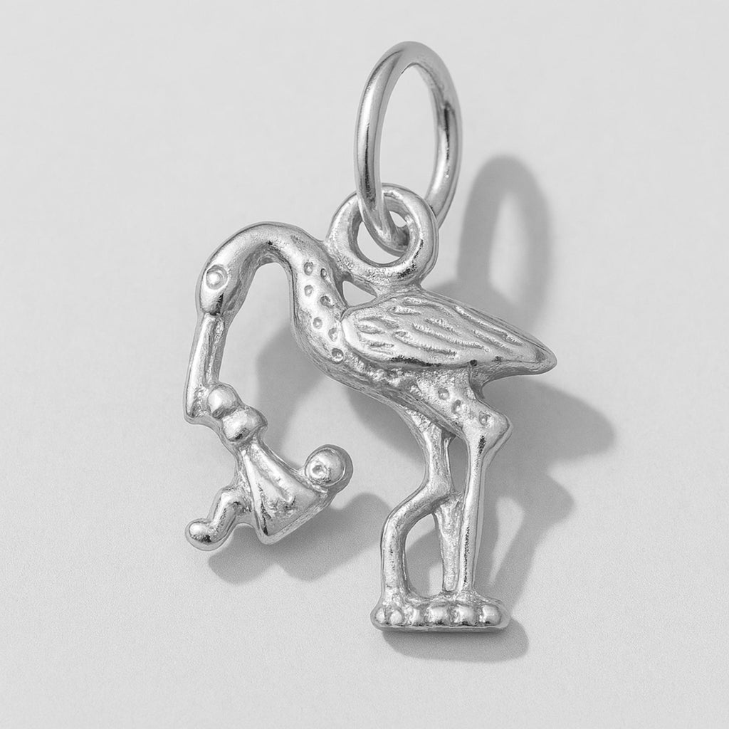 18ct White Gold - Stork & Baby Charm