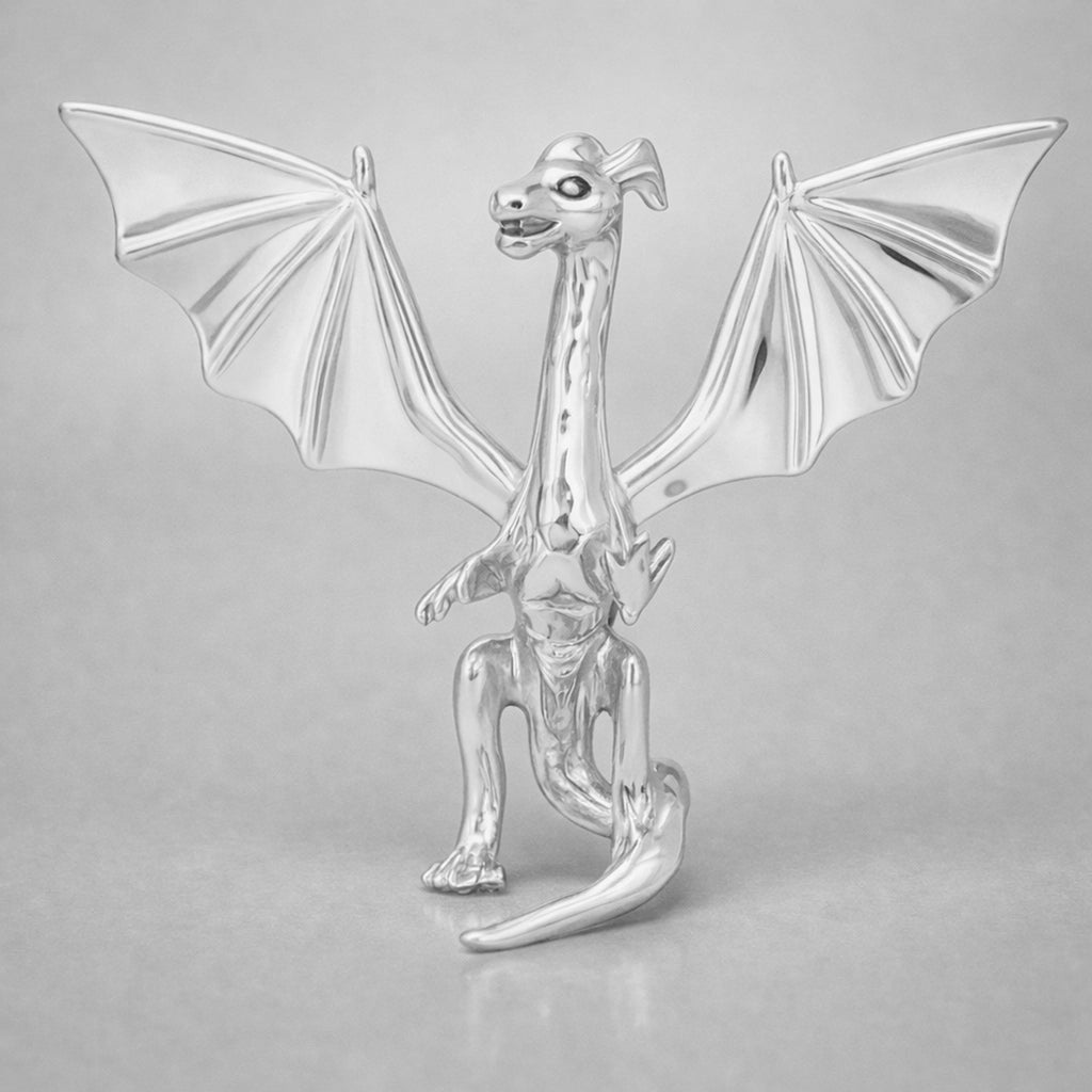 9ct White Gold - Flying Dragon Charm