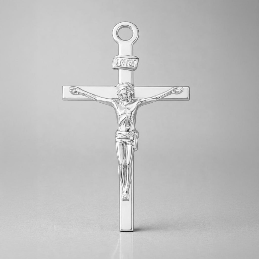 9ct White Gold - Traditional Jesus Crucifix Charm