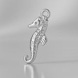 9ct White Gold - Textured Seahorse Charm