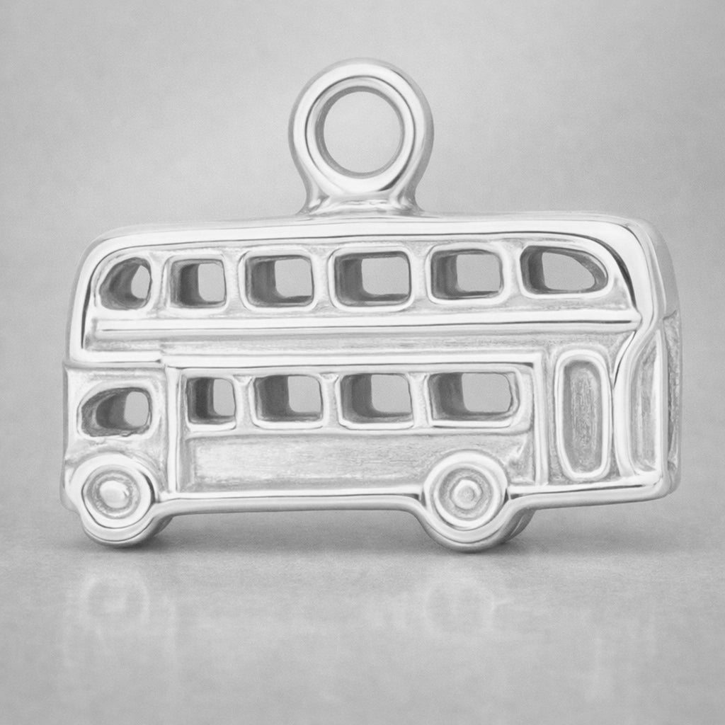9ct White Gold - Double Decker Bus Charm