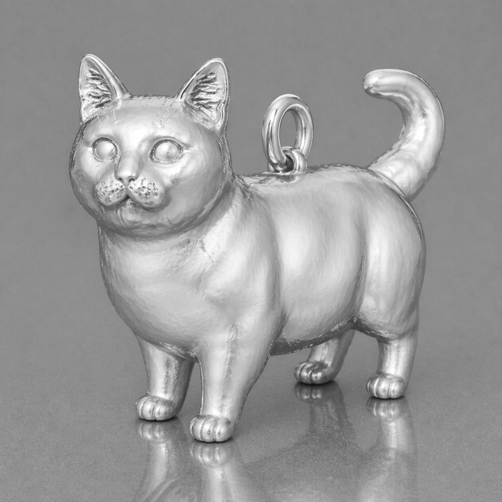 18ct White Gold - Munchkin Cat Charm