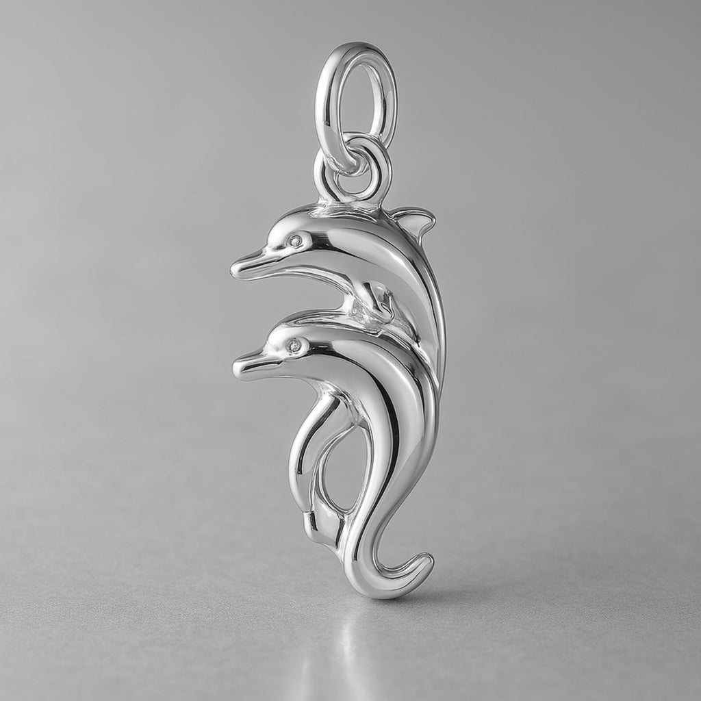 18ct White Gold - Twin Dolphins Charm