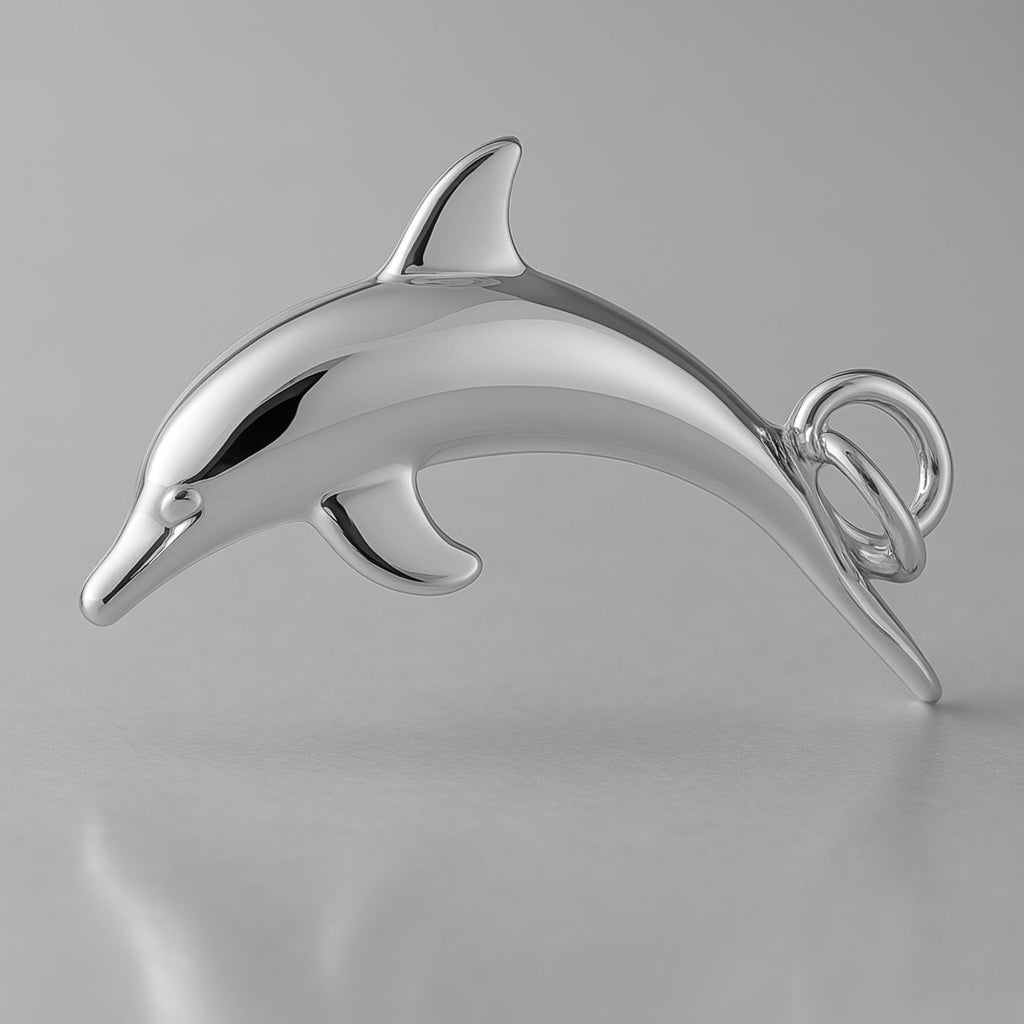 9ct White Gold - Diving Dolphin Charm