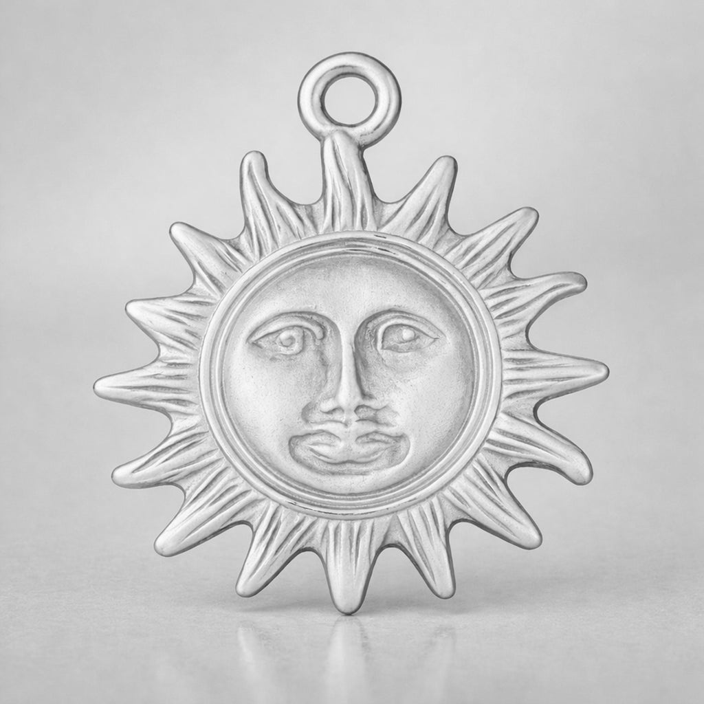 9ct White Gold - Vintage Sun Face Charm