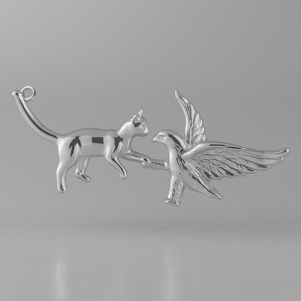 18ct White Gold - Cat VS Eagle Charm