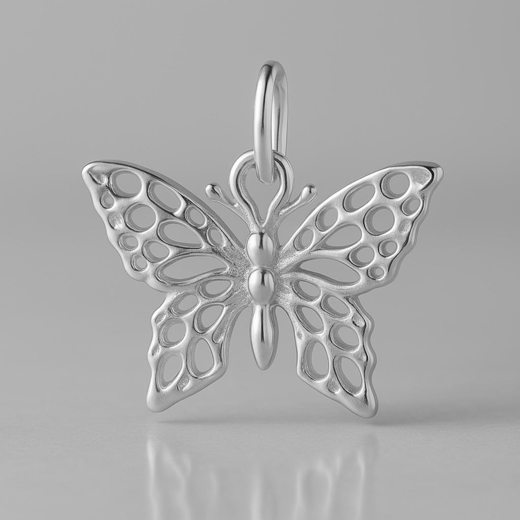 9ct White Gold - Lacewing Butterfly Charm