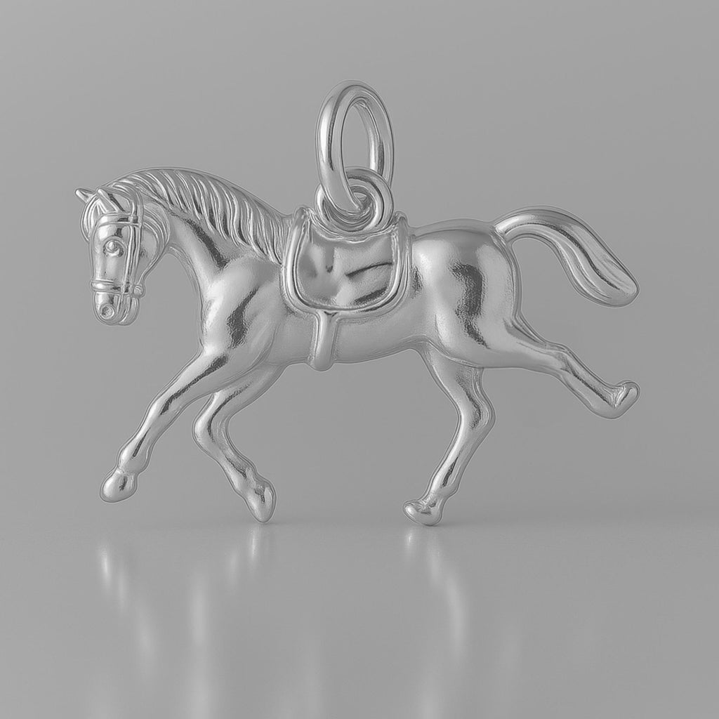 9ct White Gold - Saddled Riding Horse Charm